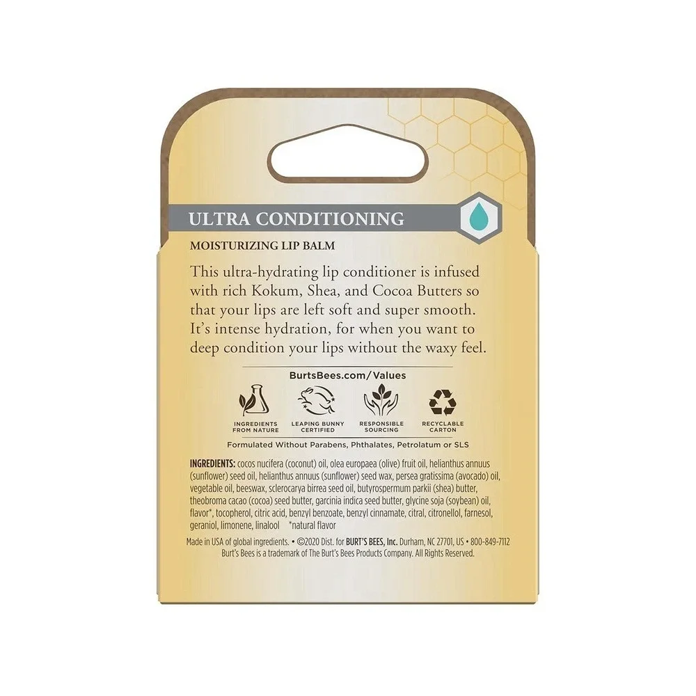Burt's‎ Bees Ultra Conditioning Moisturizing Lip Balm 4 Pk Lot of 2